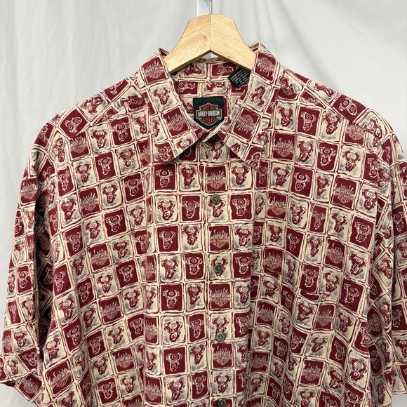 Harley Davidson Shirt Mens Large Logo Casual Hawaiian Button Front Collared - Picture 4 of 10